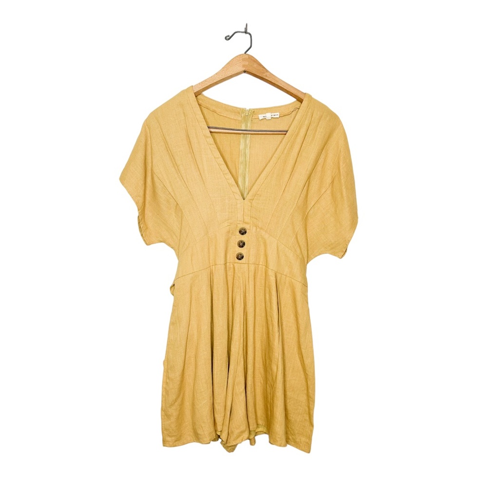 Main Strip Womens Neutral Mustard Yellow Linen Blend Romper Large L